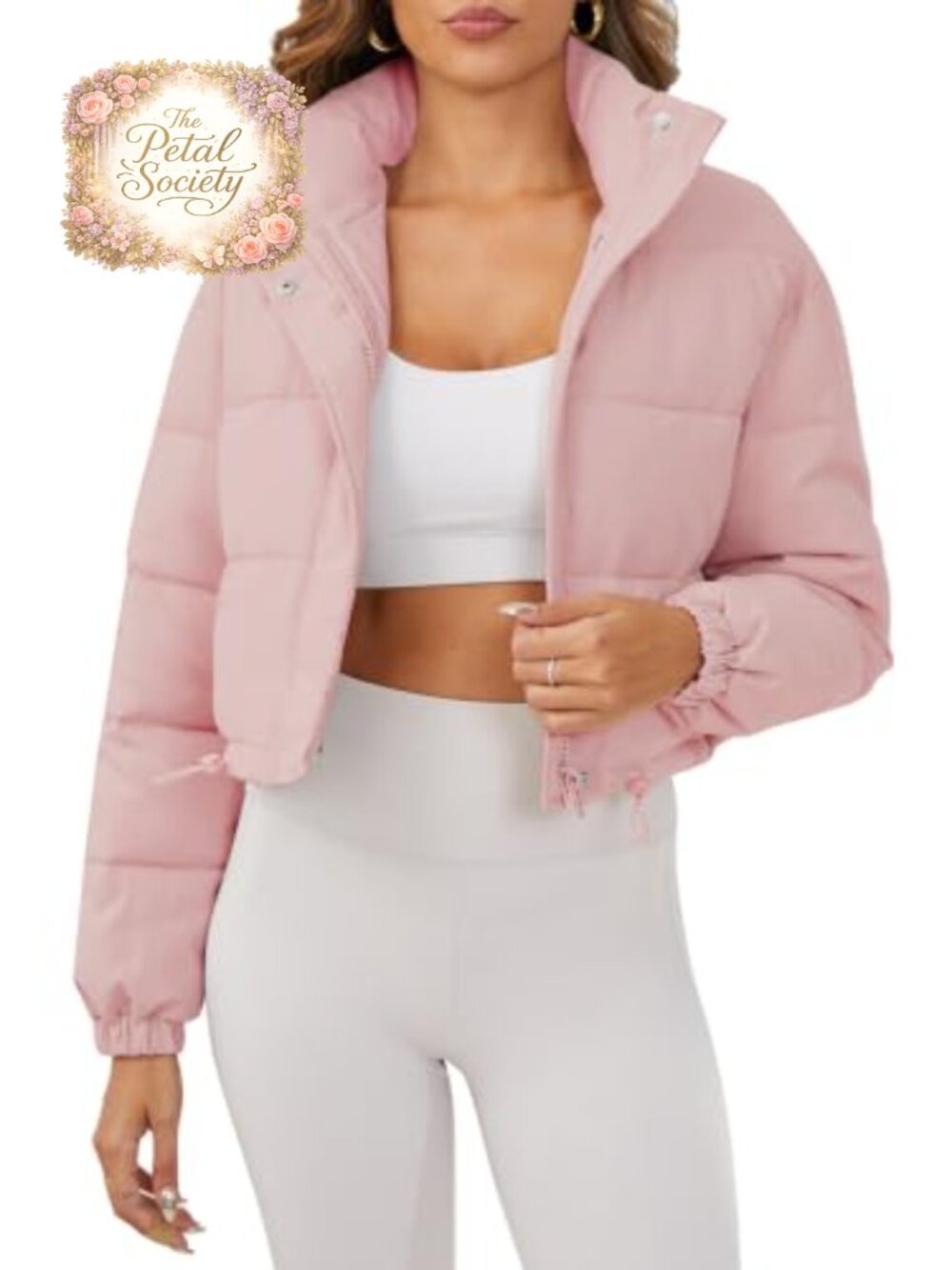 Women's Cropped Puffer Jacket Long Sleeve Puffy Coat Zip Up Quilted Padded